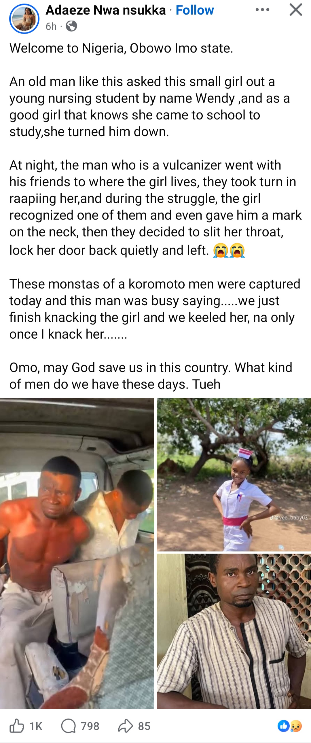 Suspect who murd�red nurse Chinwendu Achumba in her room in Imo is identified as vulcaniser whose advances she refused (video)