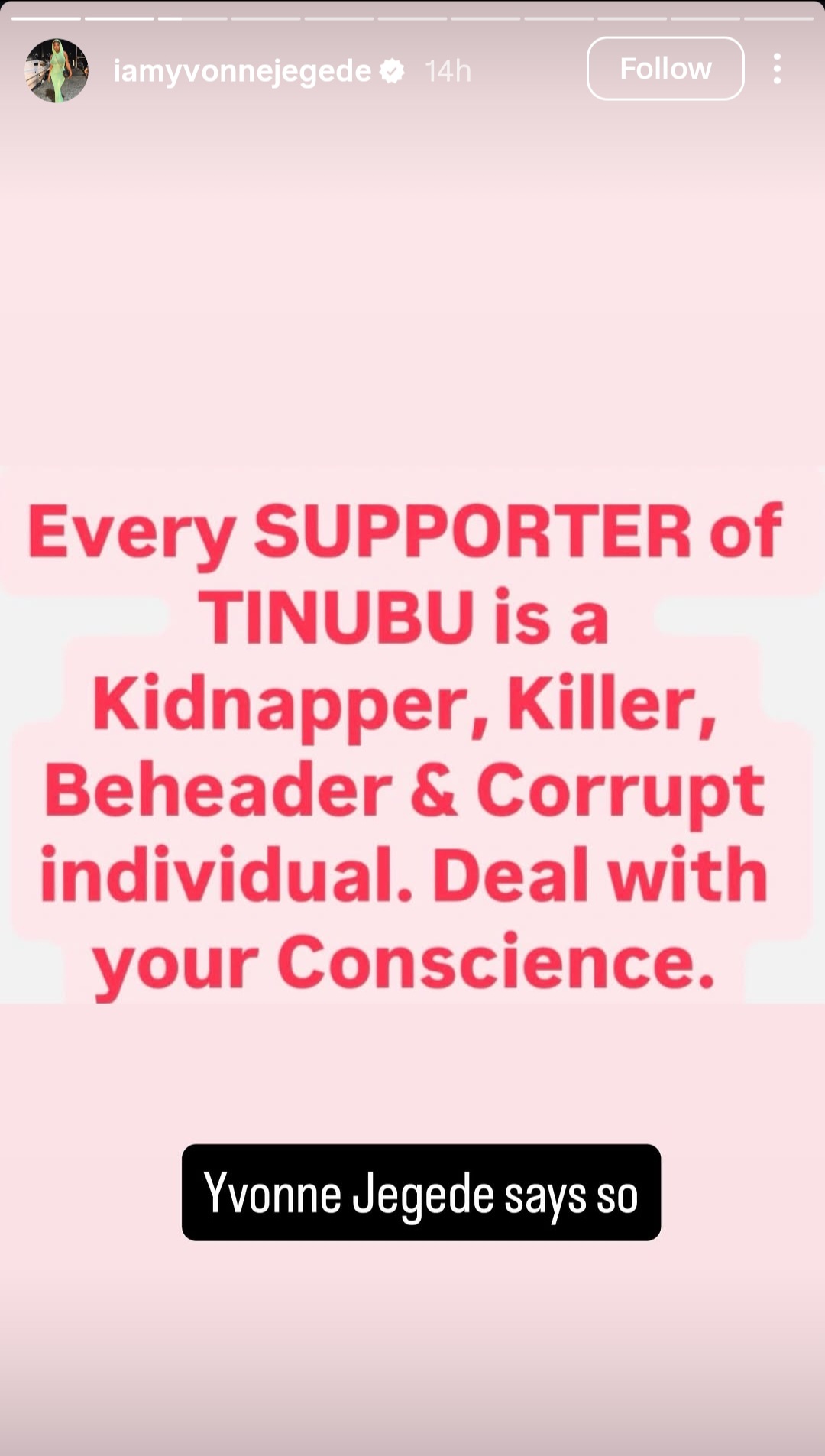 "Every supporter of Tinubu is a..." Actress Yvonne Jegede slams Tinubu