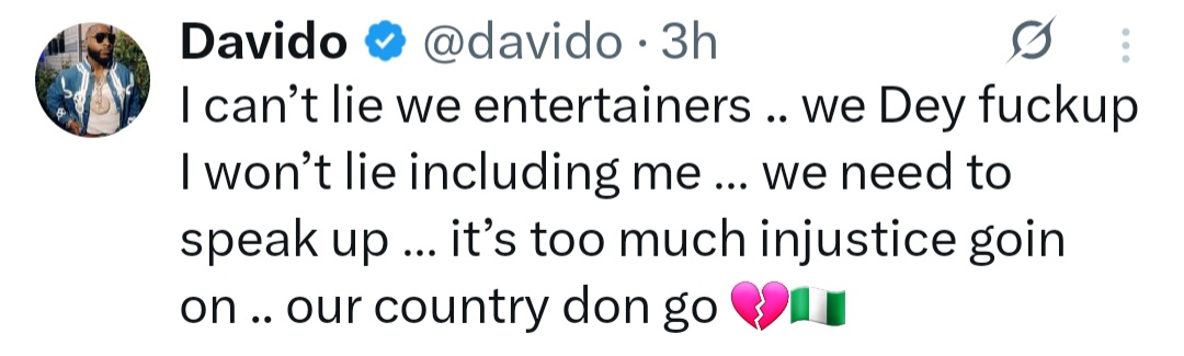 Singer, Davido clears the air about his relationship with Seyi Tinubu after being called a hypocrite for lamenting injustice in the country