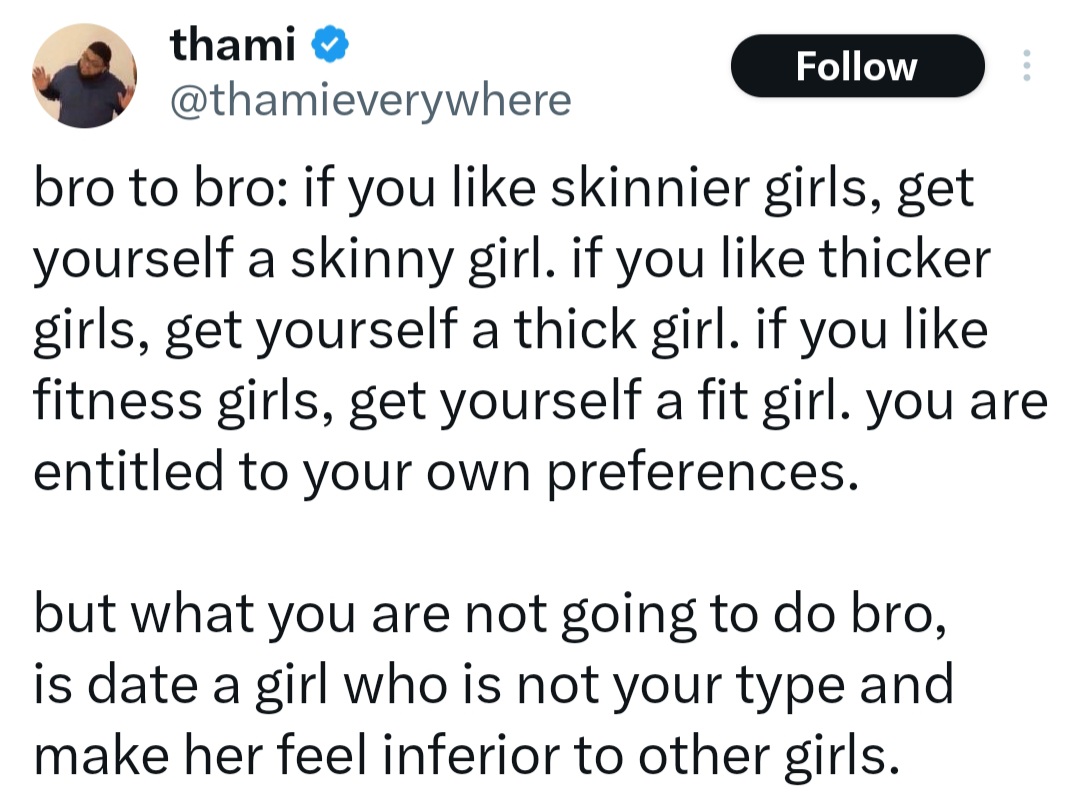 Man responds to X user who asked how he can politely tell his girlfriend to lose weight or hit the gym