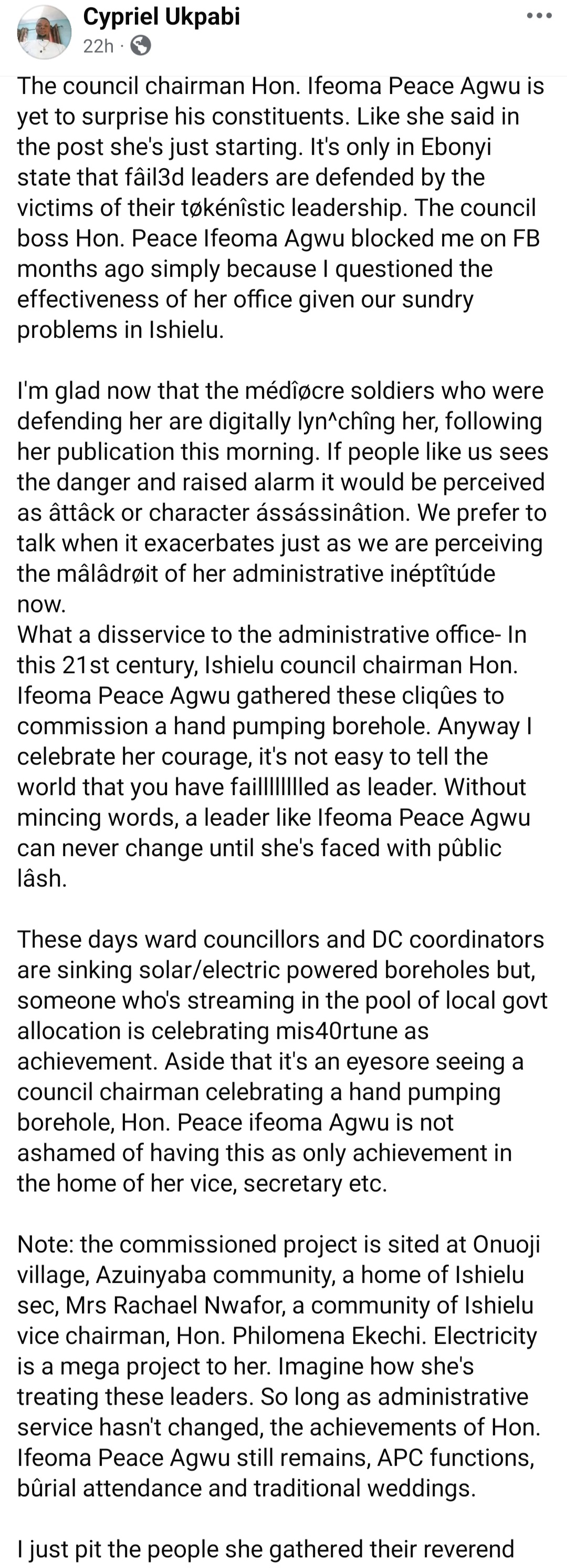 "Are you not ashamed to post this?" Politician called out after sharing project she commissioned in her Constituency