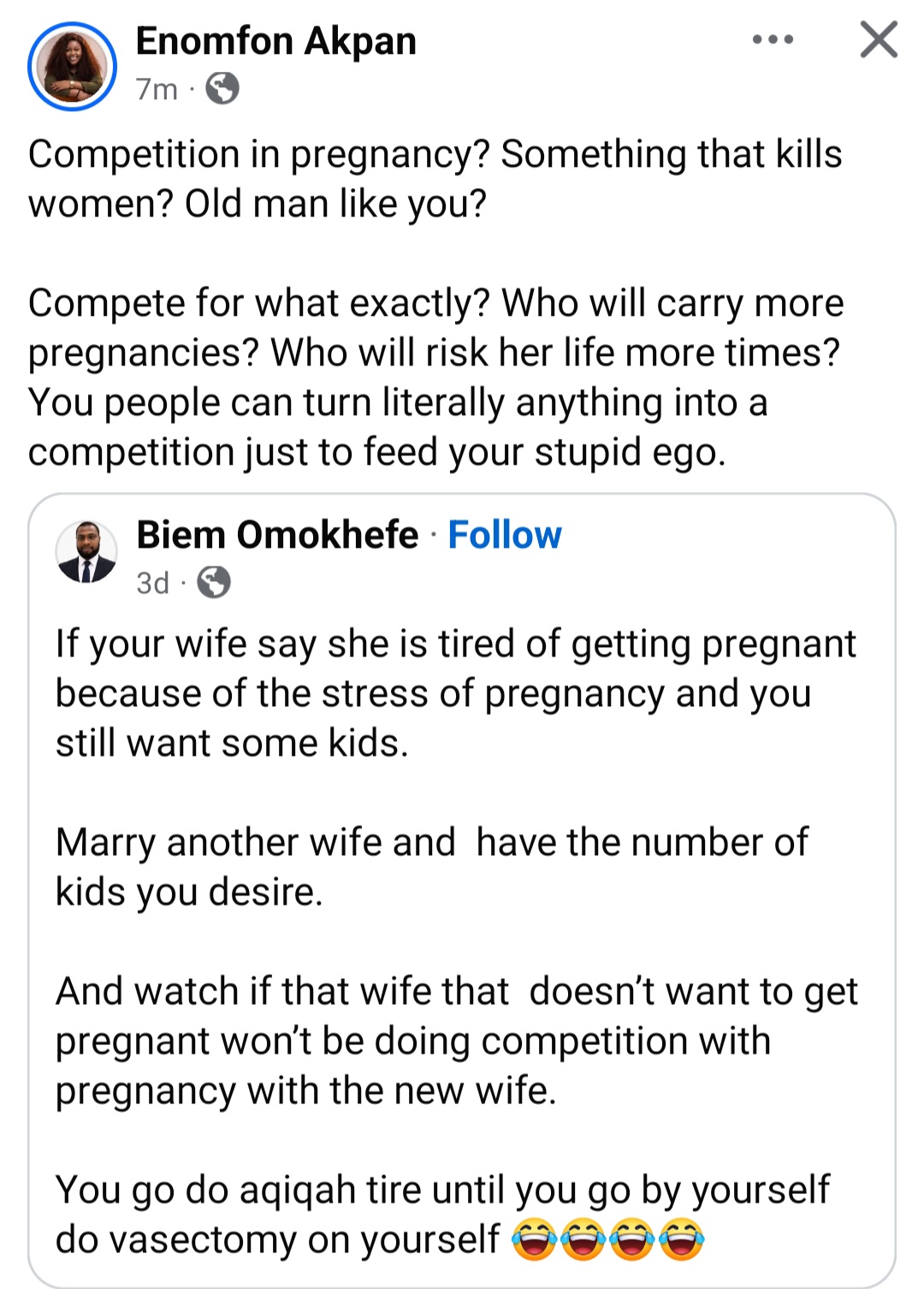 Man sparks backlash over his advice to other men on how to handle a wife who refuses to have more kids