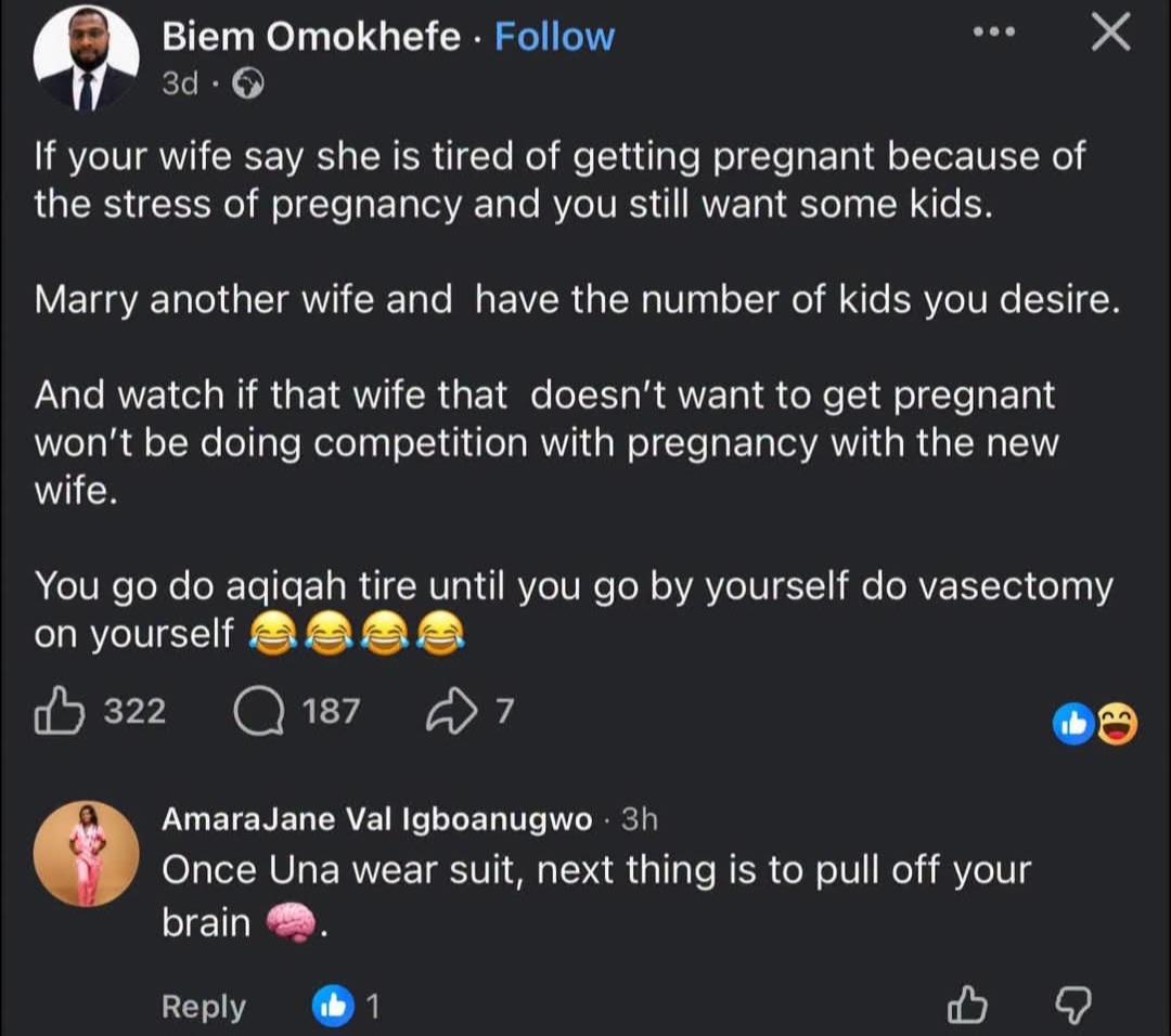 Man sparks backlash over his advice to other men on how to handle a wife who refuses to have more kids