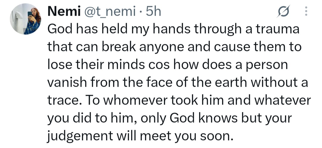 "All security agencies failed me, from DSS to police to the military" Woman says months after husband vanished