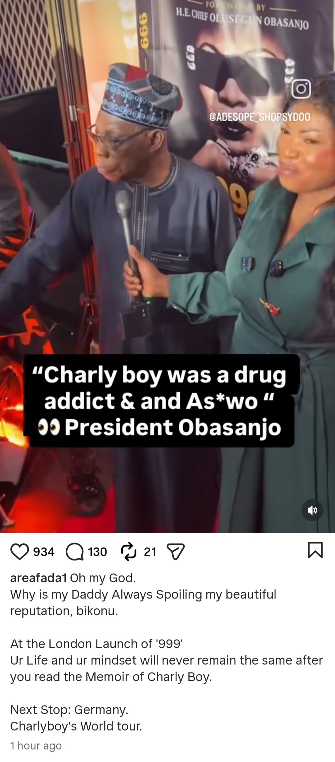 Ex-President Obasanjo refuses to acknowledge CharleyBoy in London unless he prostrates in adorable video