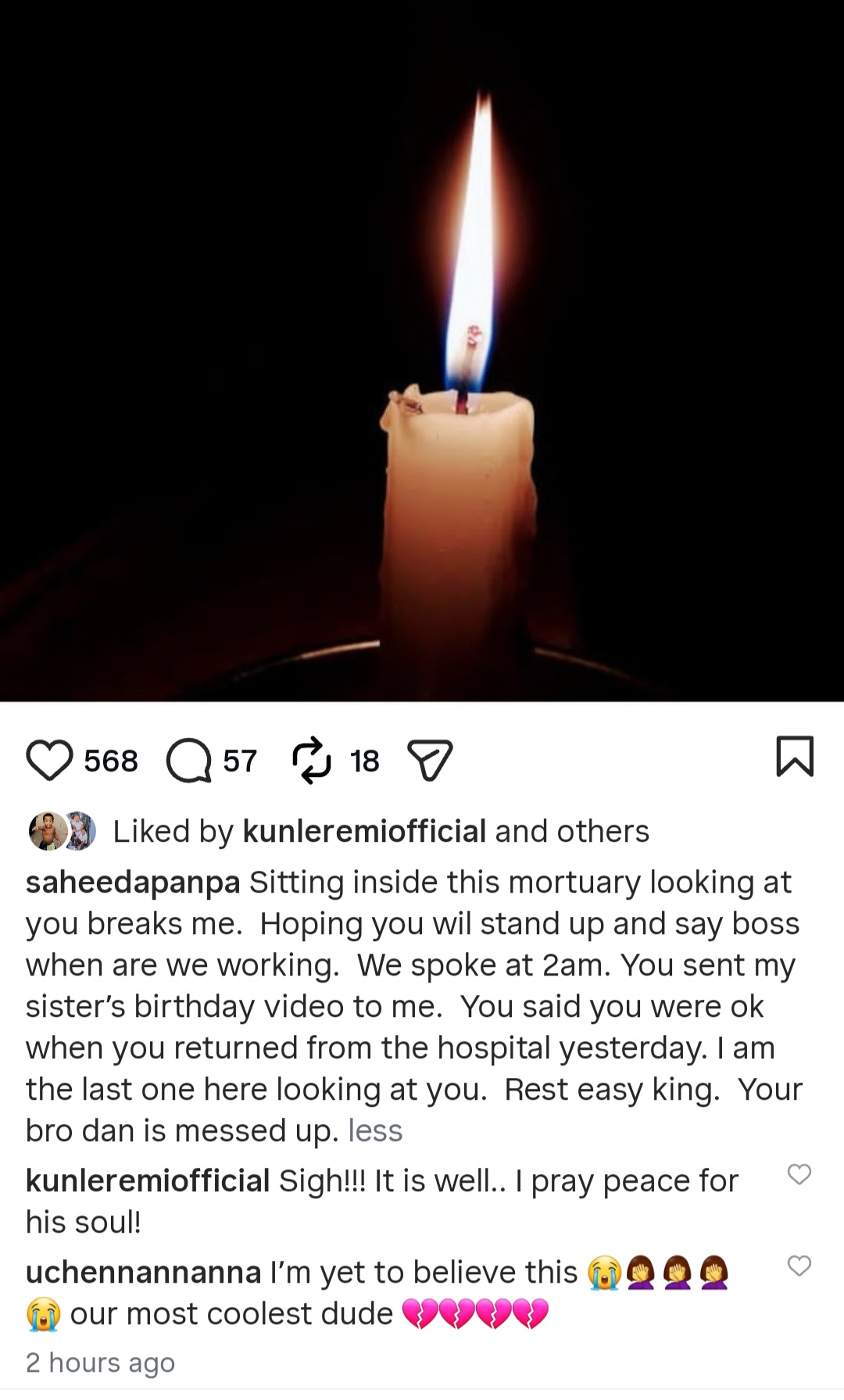 Celebrities narrate final moments of Cjay Nwoks' life as they battled to save the actor