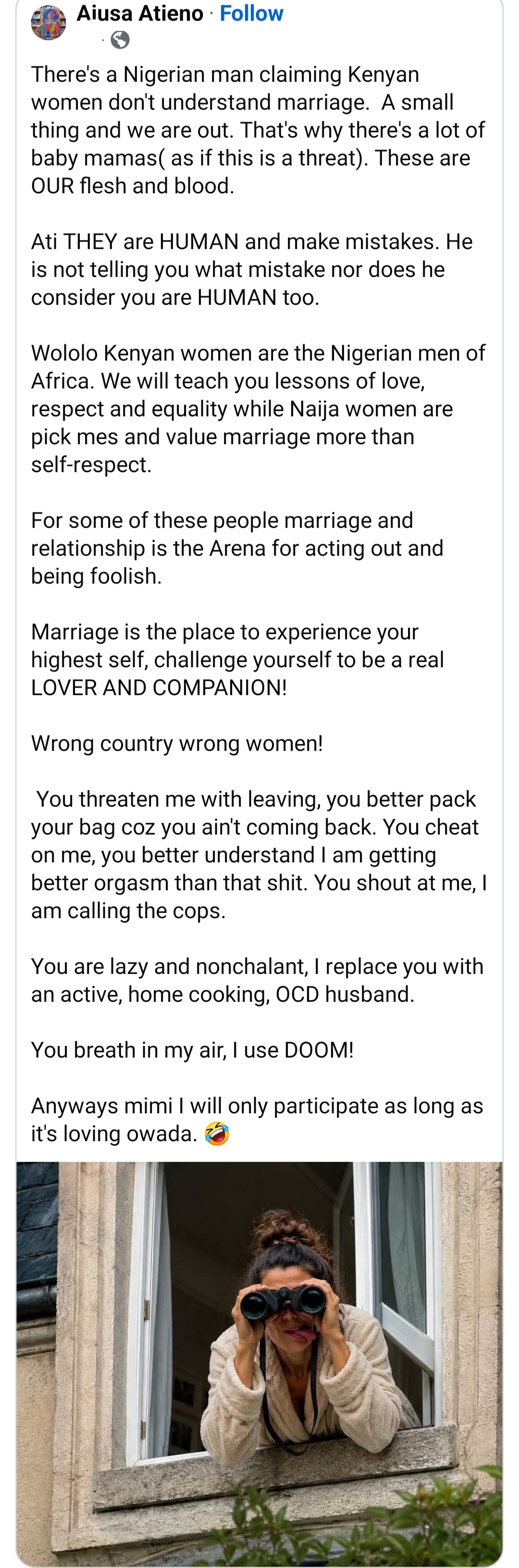 "Naija women are pick mes and value marriage more than self-respect" Kenyan woman