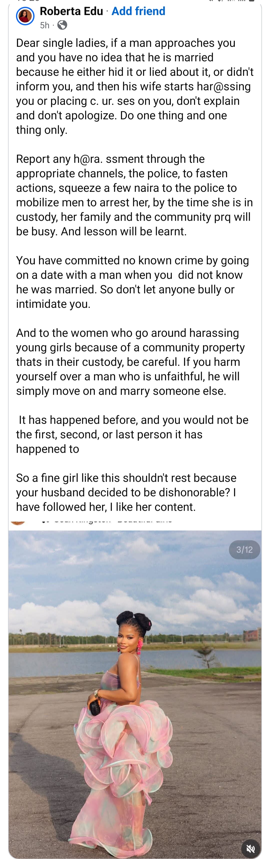 Married woman advises single ladies on what to do if they get harassed by wife of man asking them out