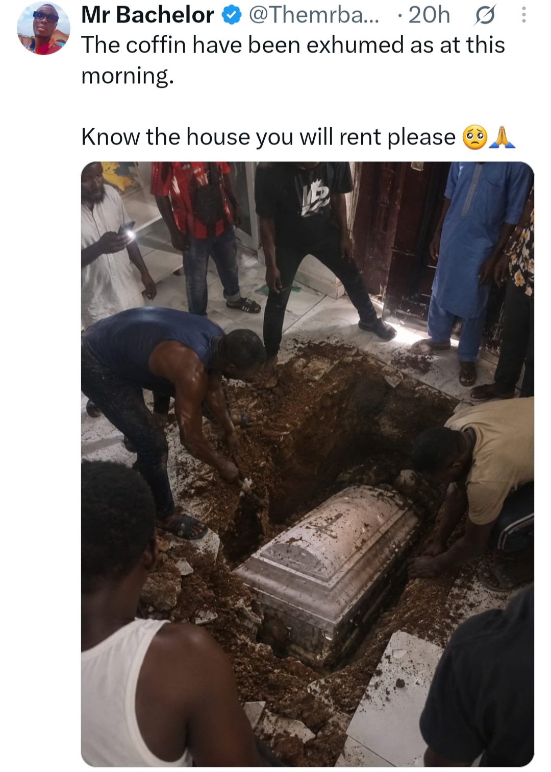 Tenant discovers corpse had been buried in living room of rented house he's been living in