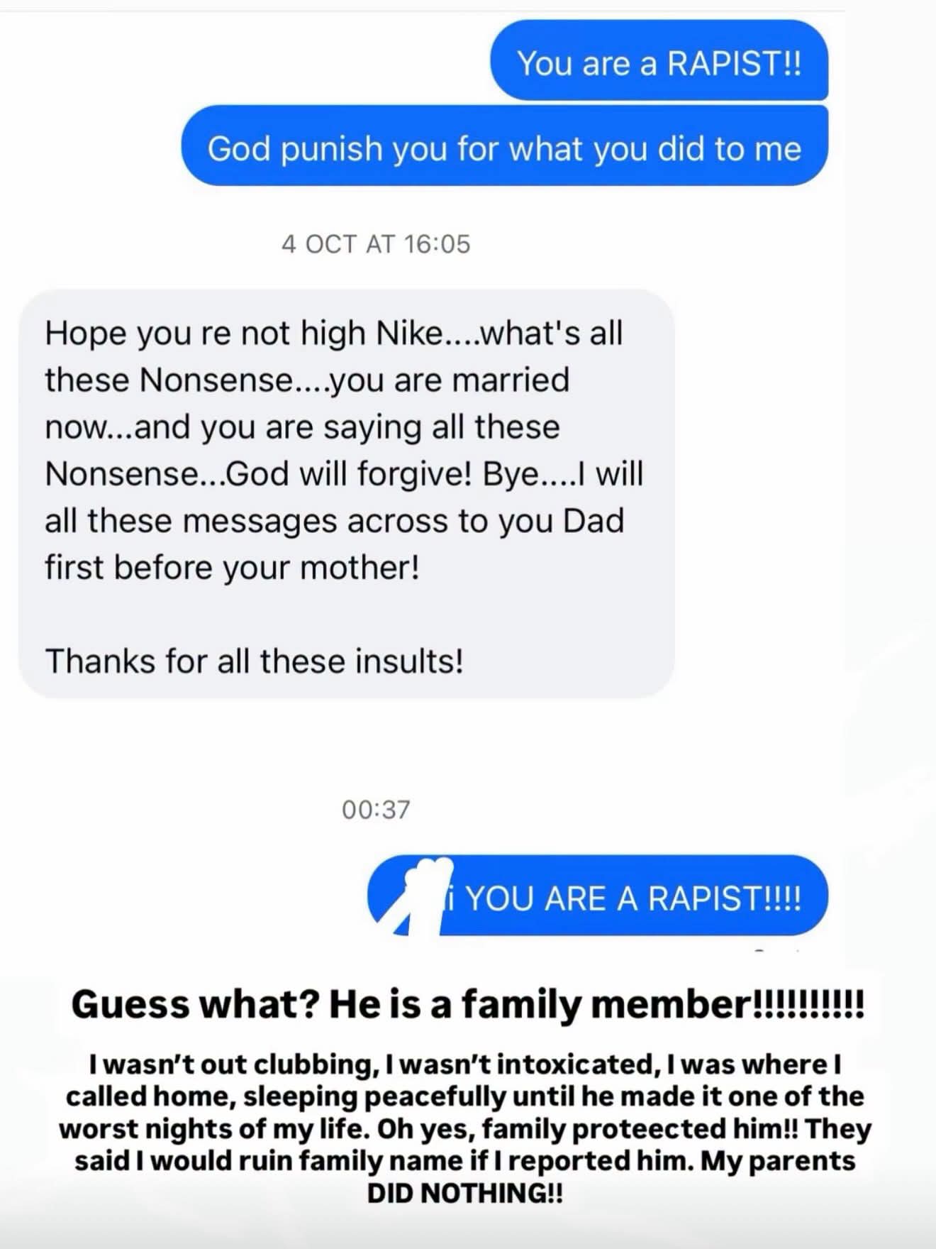 "Family covered him" Travel enthusiast Adenike Daramola shares message from her r@pist after she confronted him