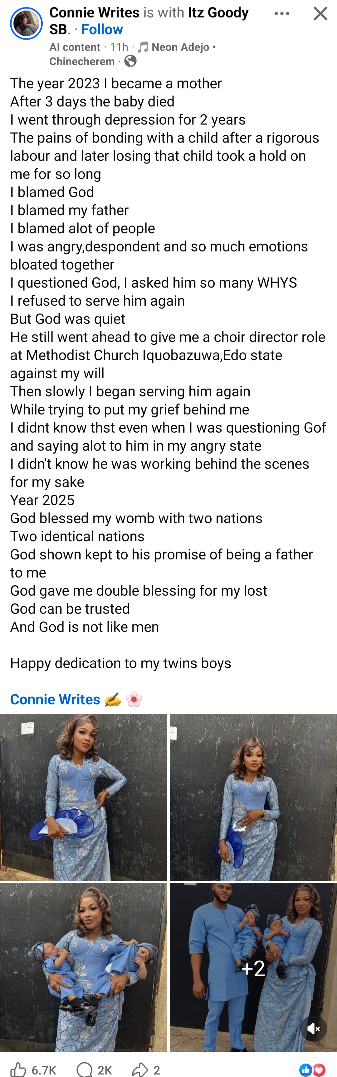 Woman who was angry at God after losing child rejoices as she welcomes twin boys