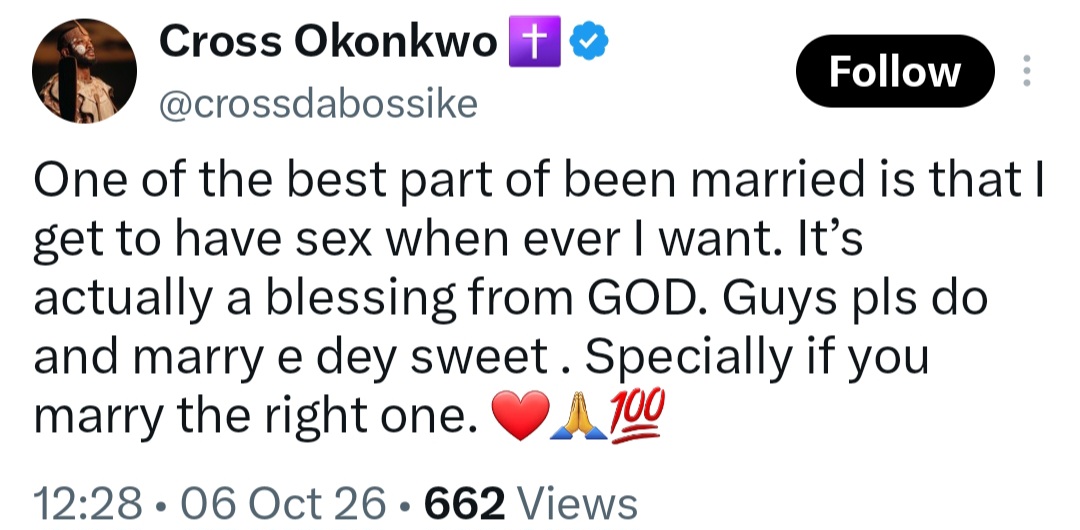 BBNaija star, Cross Okonkwo shares benefits of being married