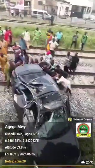 Train rams into car in Lagos