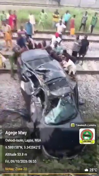 Train rams into car in Lagos