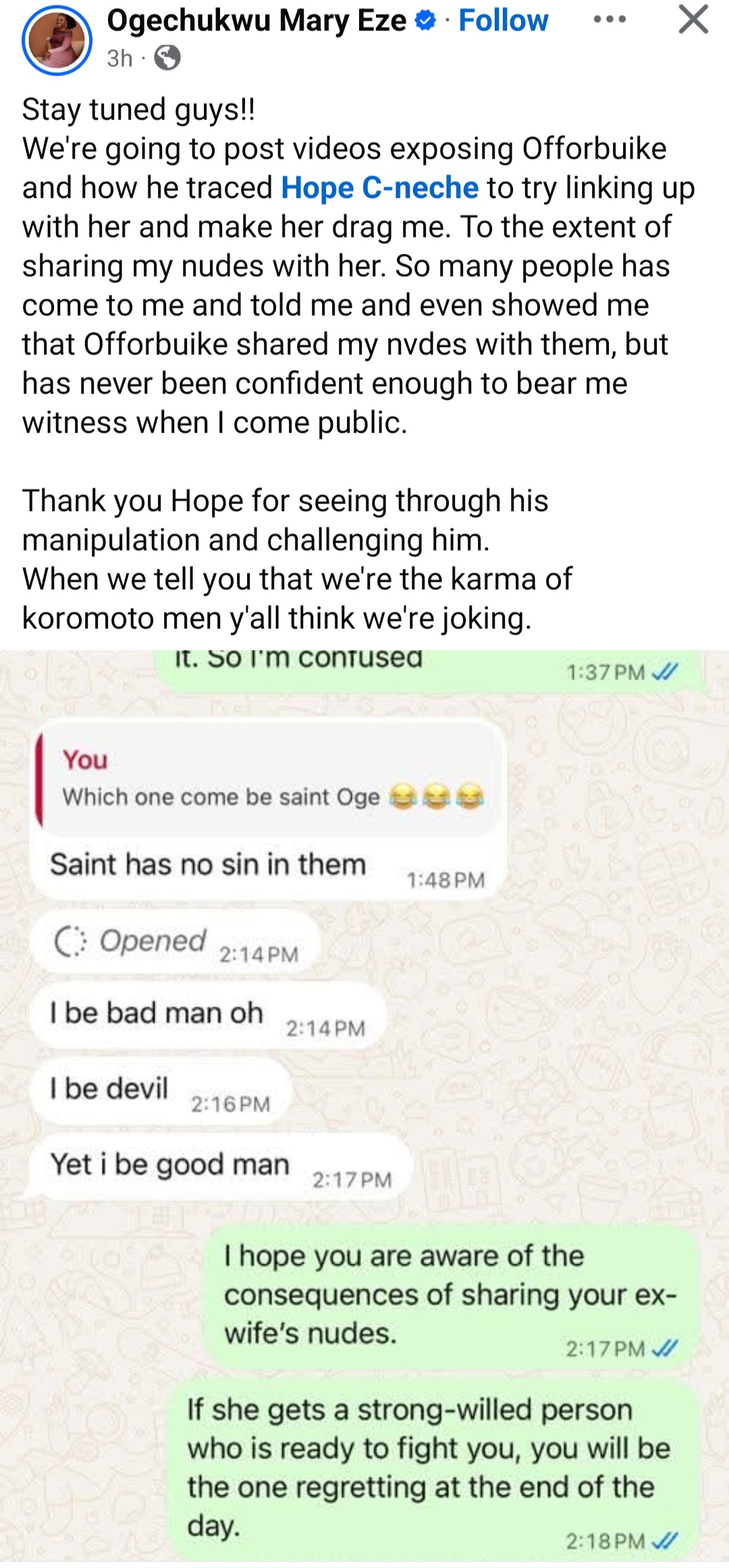 Mum-of-two accuses estranged husband of sending her explicit photos to other women as she shares proof