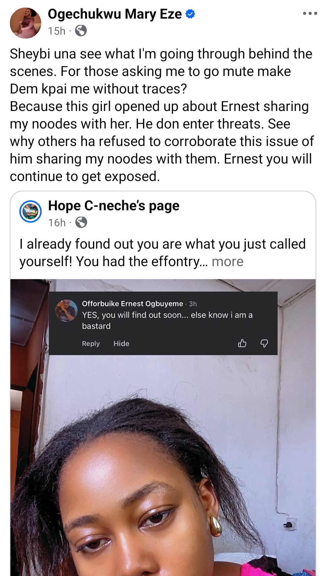 Woman claims she is being threatened by man after she exposed him for sharing his estranged wife's explicit photo with her