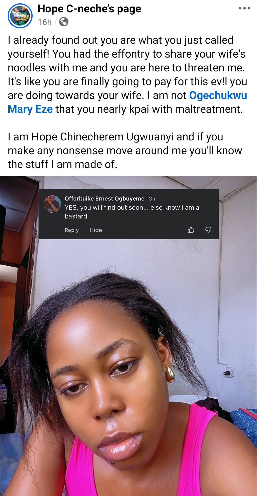 Woman claims she is being threatened by man after she exposed him for sharing his estranged wife's explicit photo with her