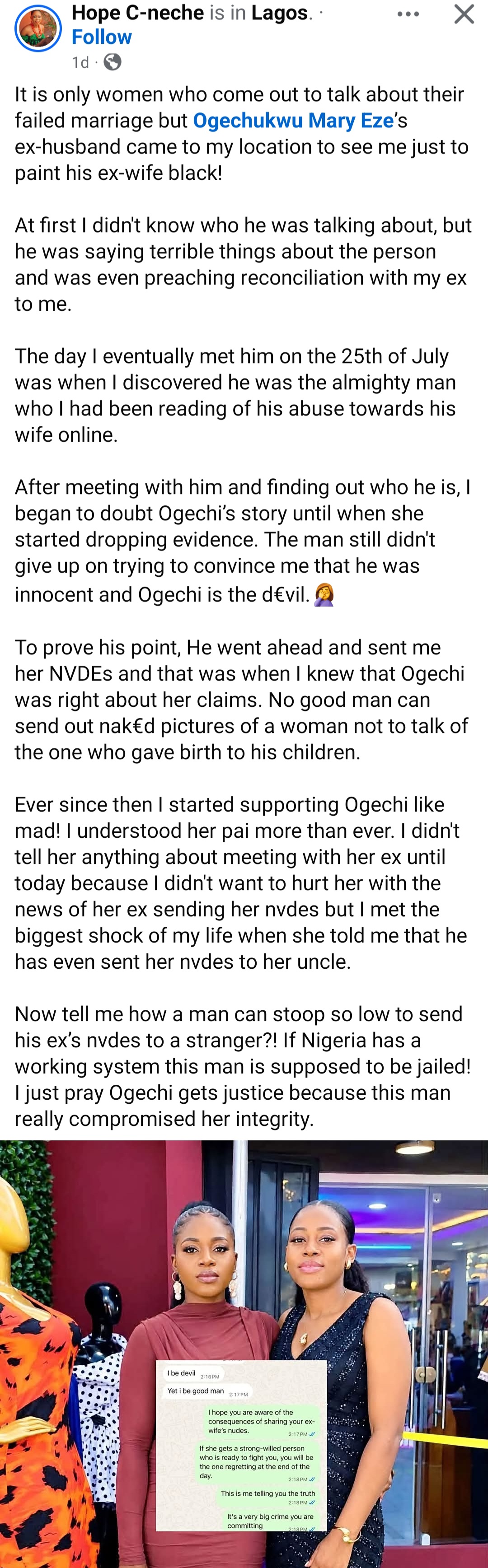 Woman claims she is being threatened by man after she exposed him for sharing his estranged wife's explicit photo with her