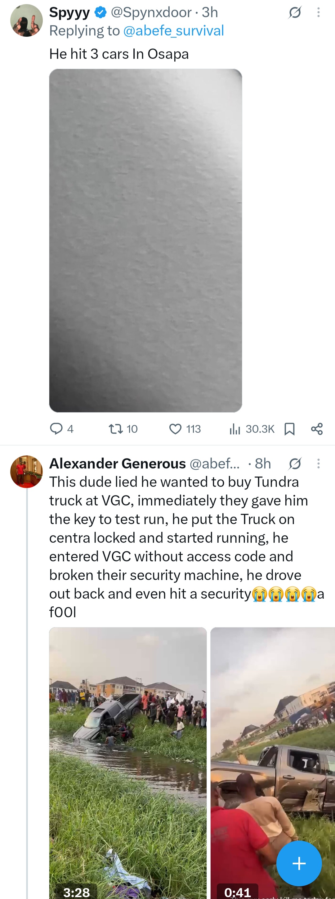 Man causes massive damage after driving off with vehicle he pretended he wanted to buy in Lagos
