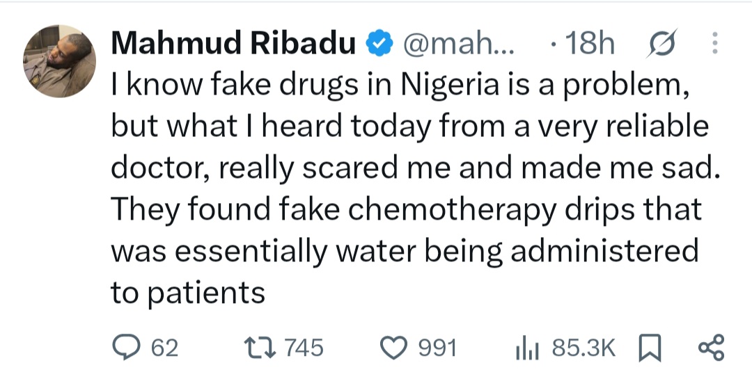 "They found fake chemotherapy drips being administered to patients" Man raises alarm after conversation with doctor