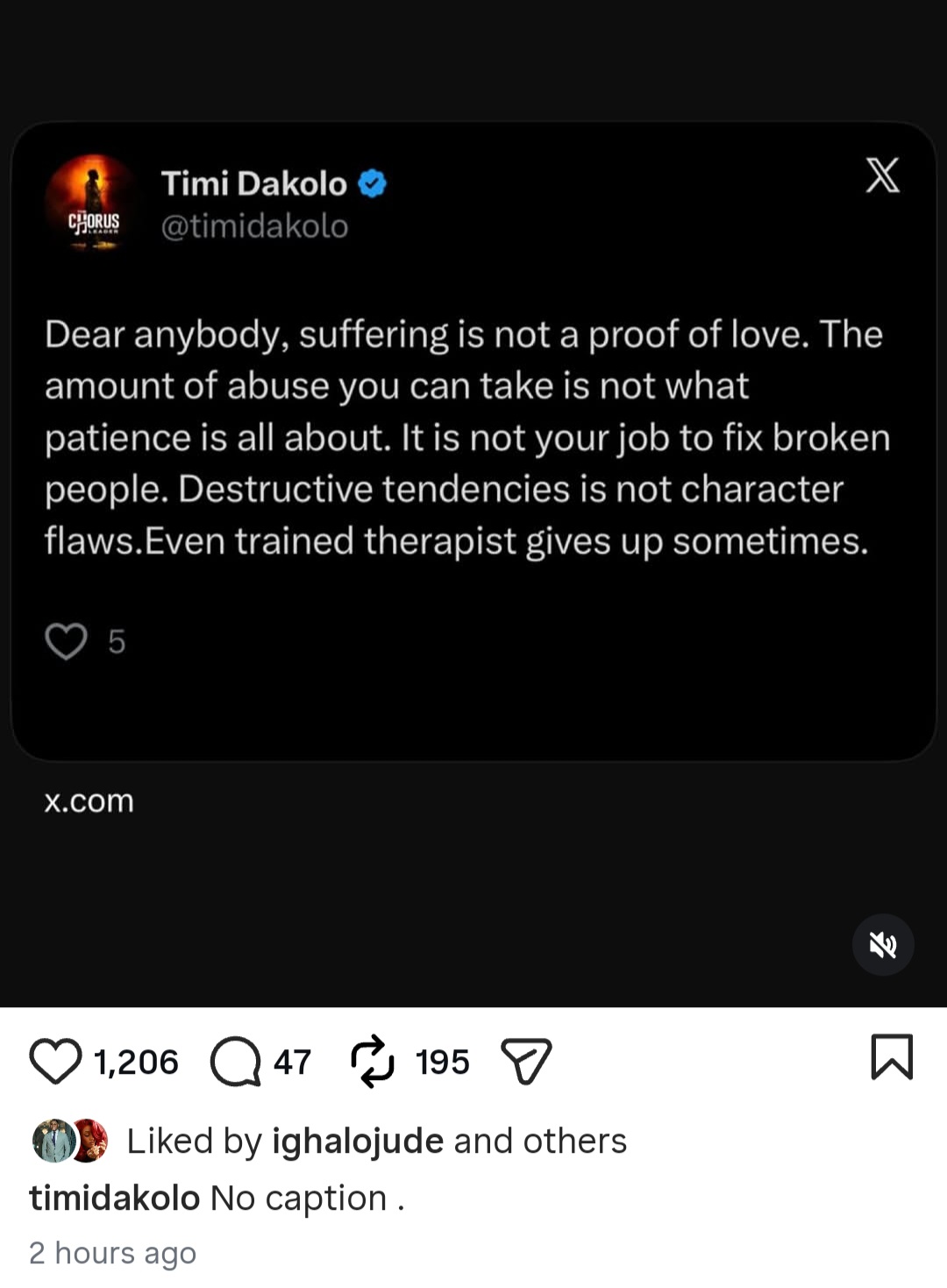 Singer Timi Dakolo issues warning to people in abusive relationships