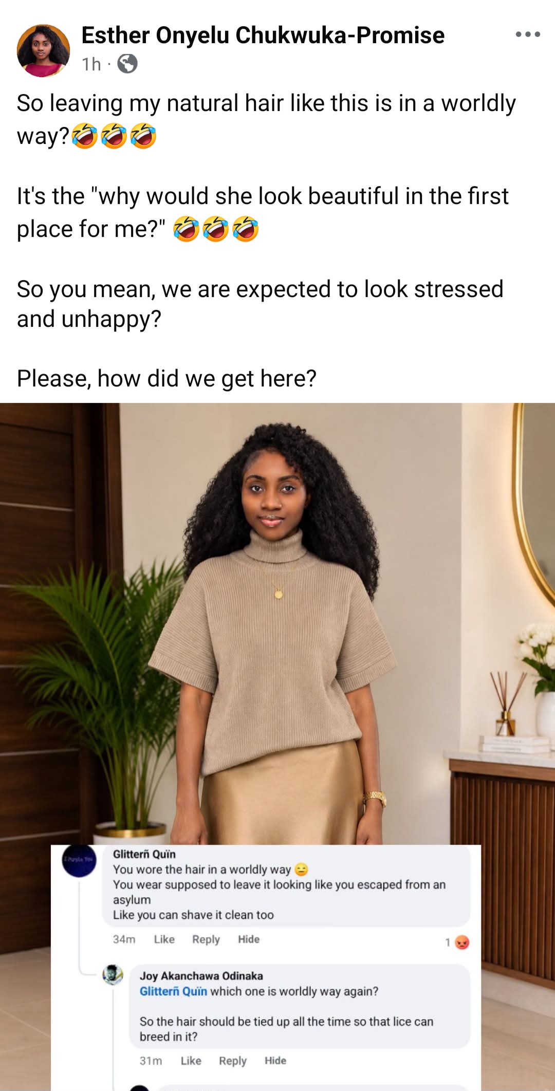 Deeper Life member responds after her church members said her long natural hair is 'worldly'