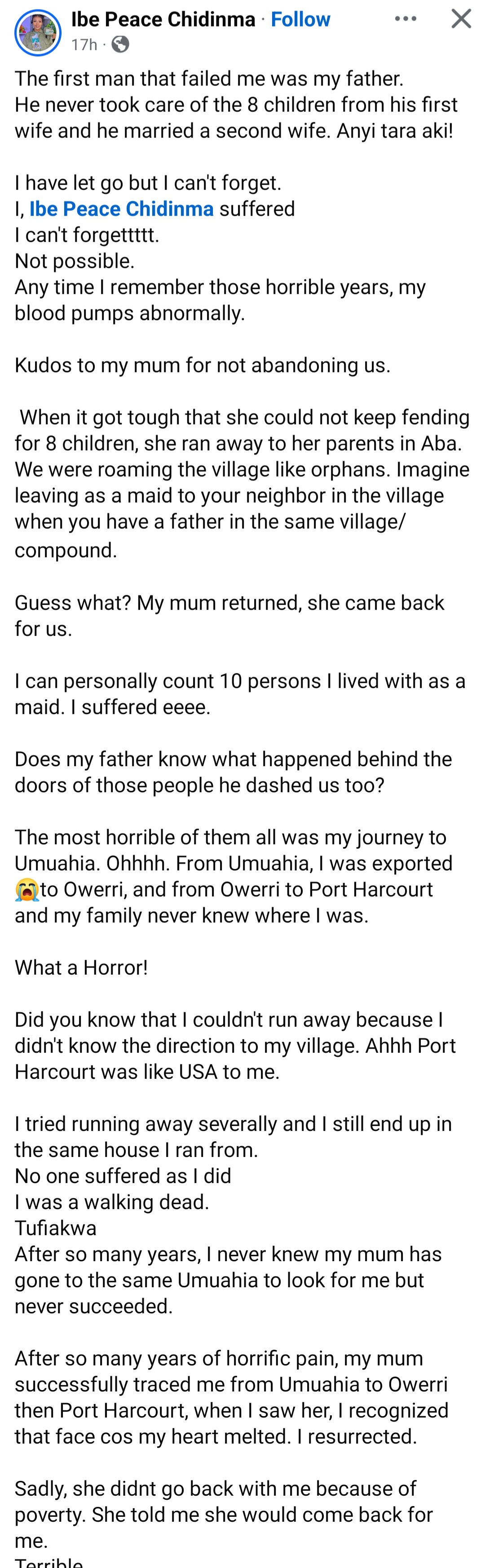 "The first man that failed me was my father" woman writes as she shares how she and her siblings suffered