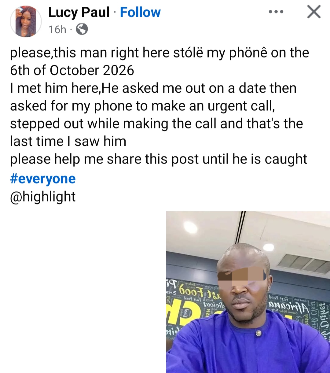 Woman accuses man of stealing her phone while they were on a date