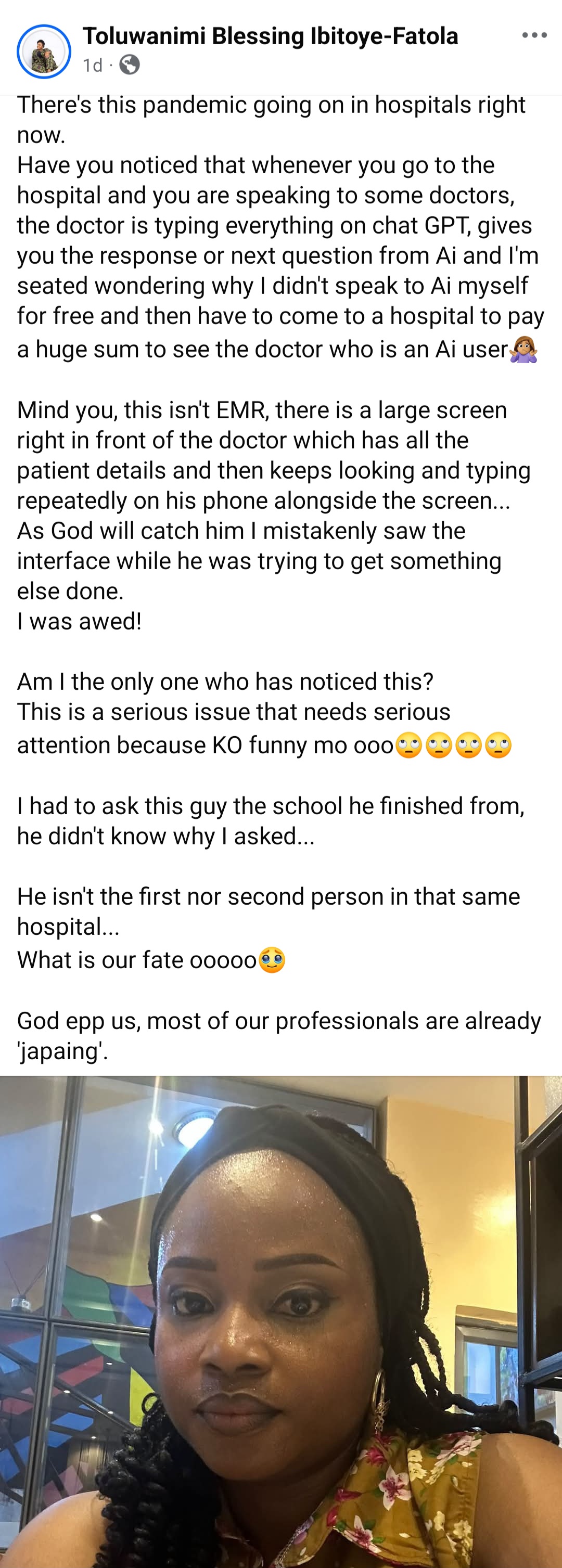 Woman alleges doctors now type patients' complaints on ChatGPT in order to diagnose as she shares experience