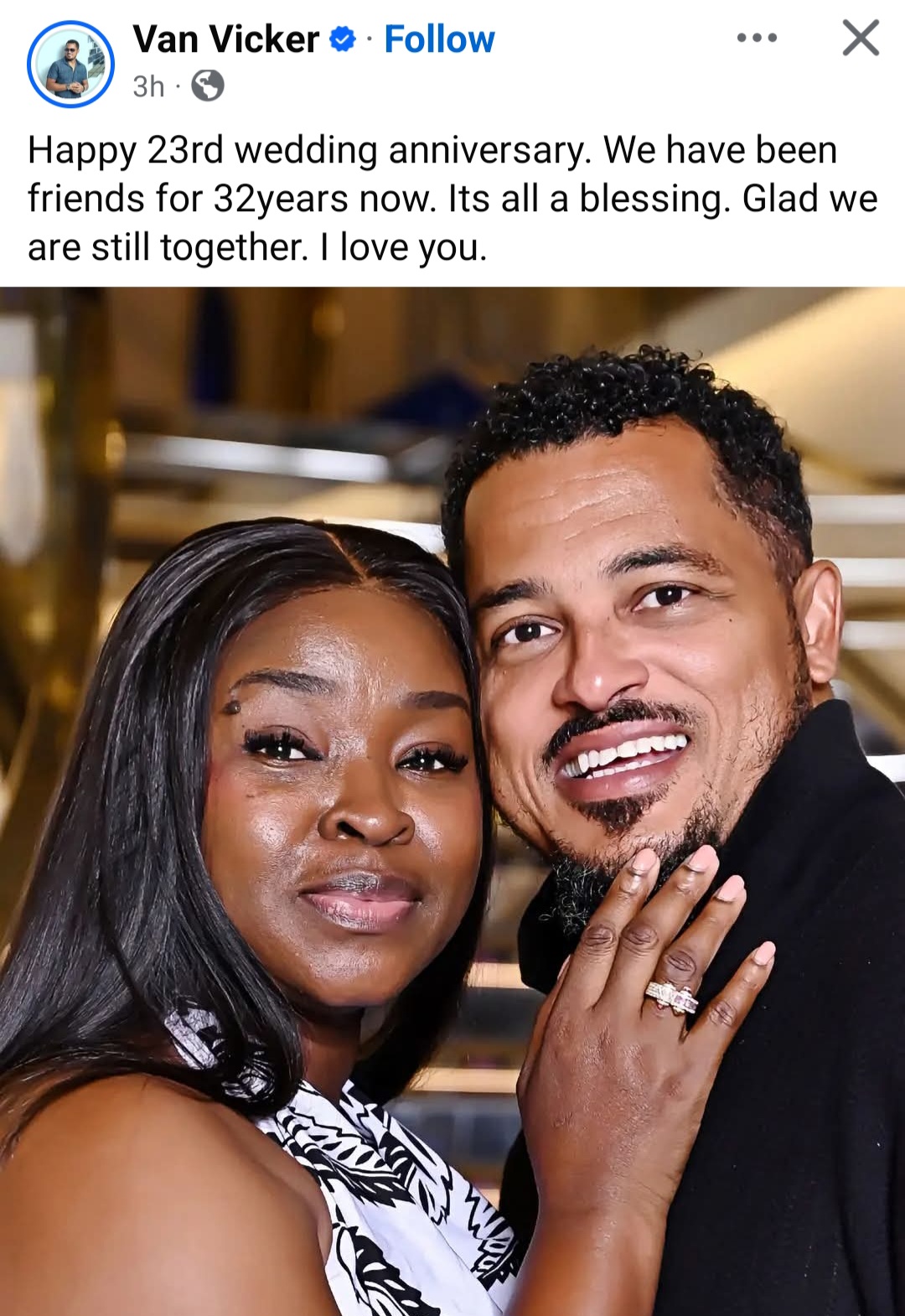 Ghanaian actor Van Vicker celebrates 23rd wedding anniversary and 32 years of friendship with wife