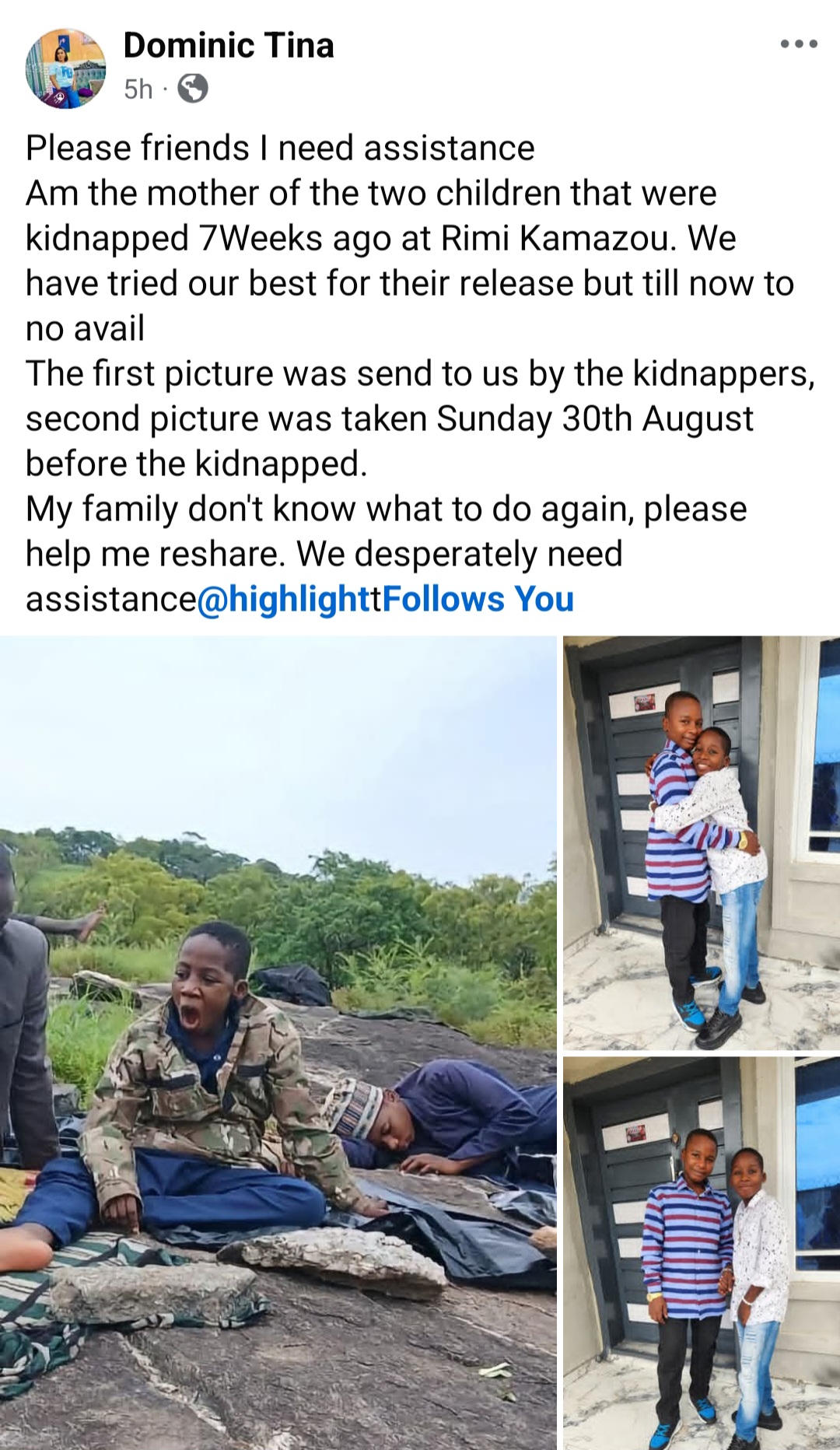 Mother begs for rescue of her two children abducted 7 weeks ago as she shares photo of them kidnappers sent