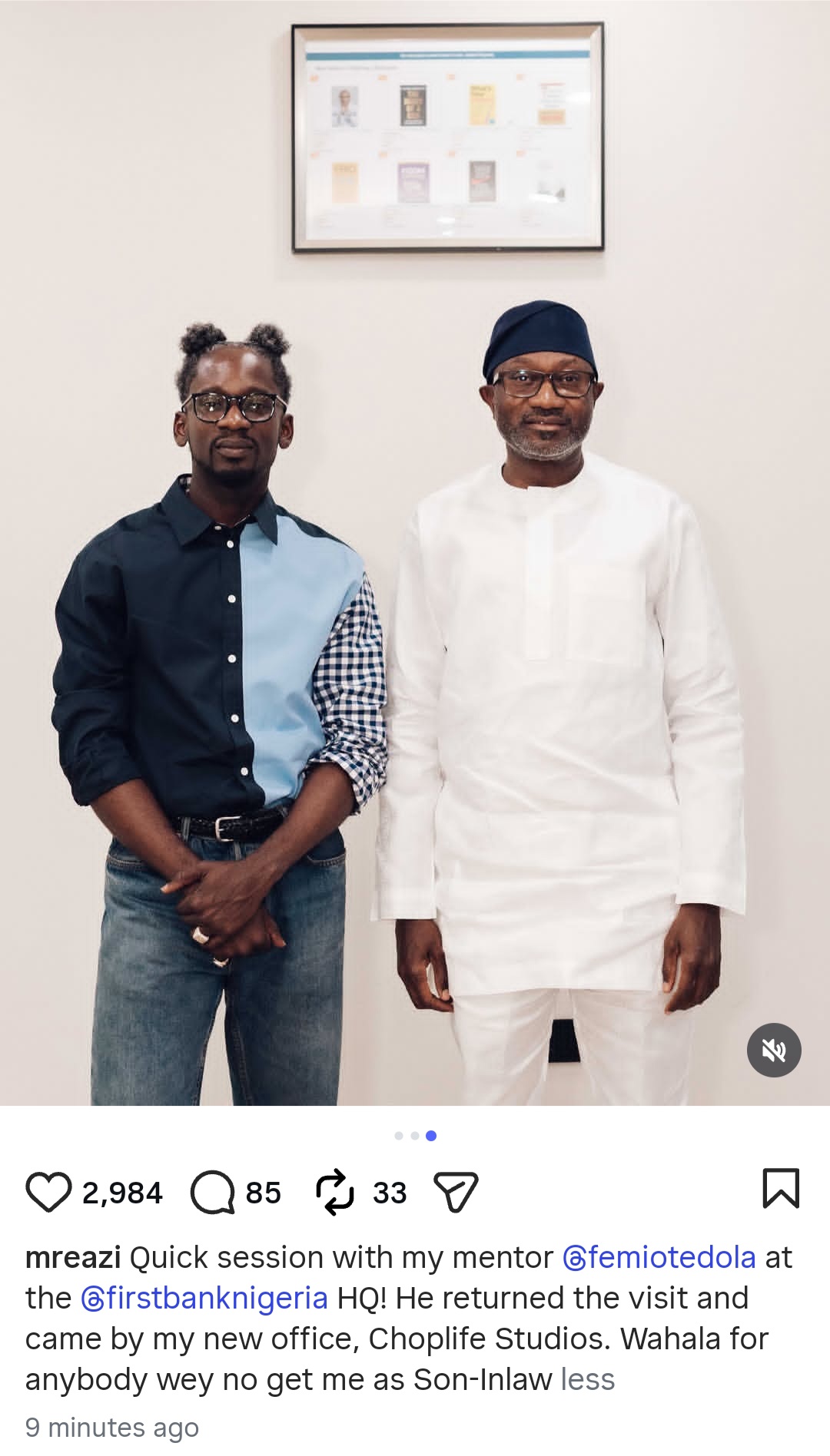 "Wahala for who no get me as son-in-law" Mr Eazi says as he receives his father-in-law Femi Otedola