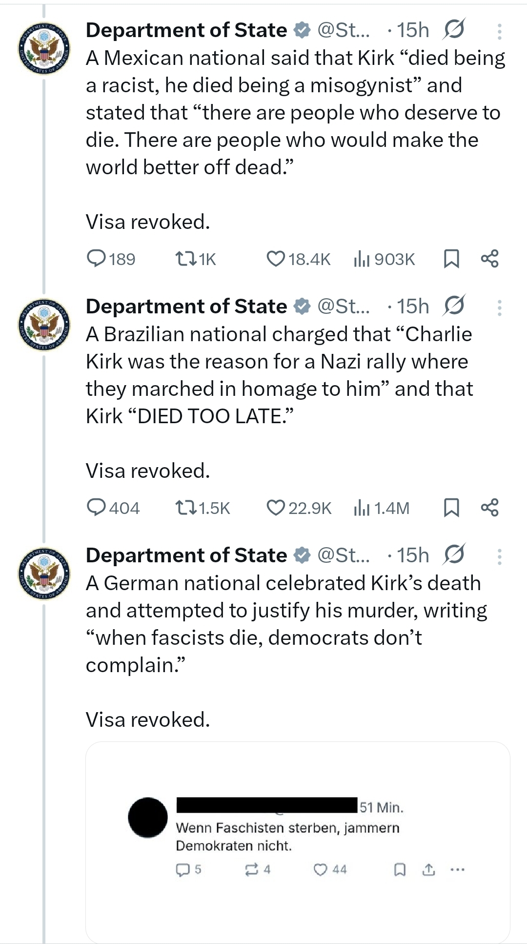 US revokes visas of six foreigners who mocked Charlie Kirk?s death online