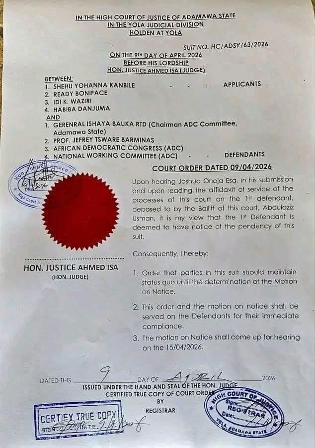 Court suspends ADC congresses in Adamawa