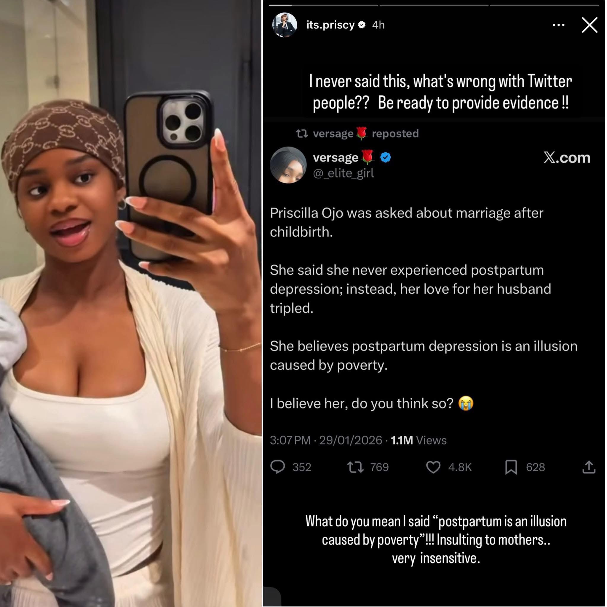 X user responds after influencer Priscilla Ojo threatened to sue her for comment on postpartum she falsely attributed to her