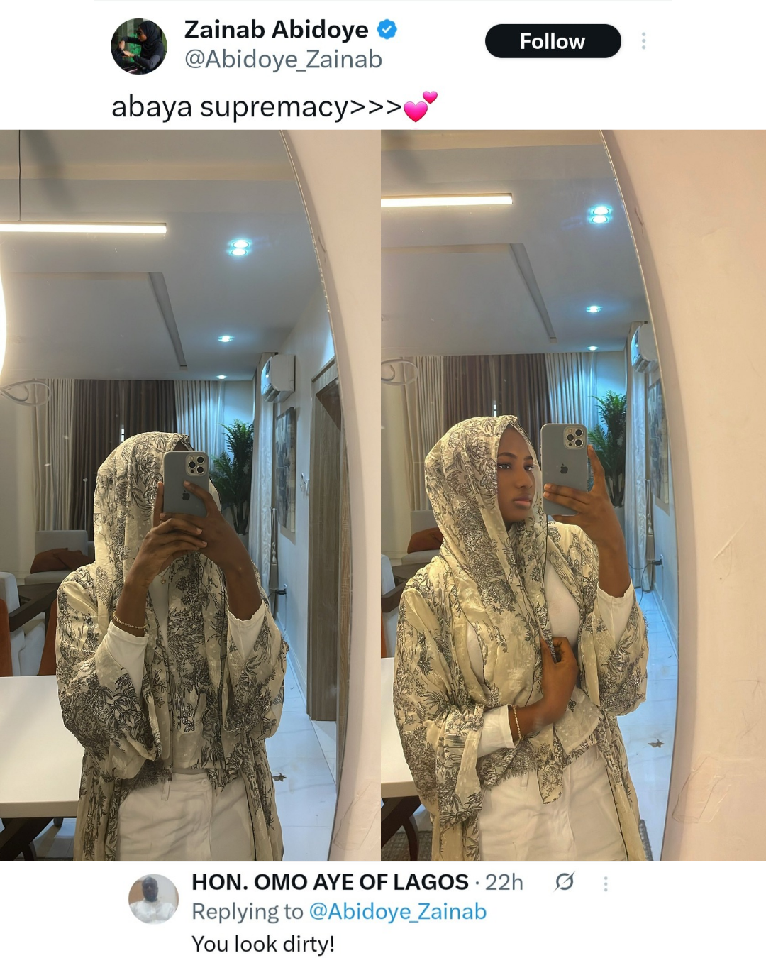 Woman exposes inbox message from "Honorable" who commented "you look dirty" on her photos