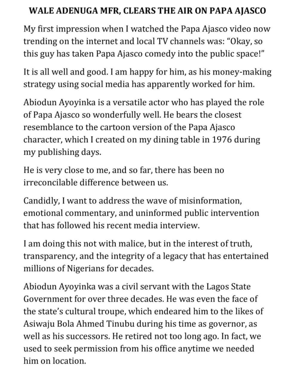 Papa Ajasco?s claims of being broke is misleading ? Wale Adenuga responds