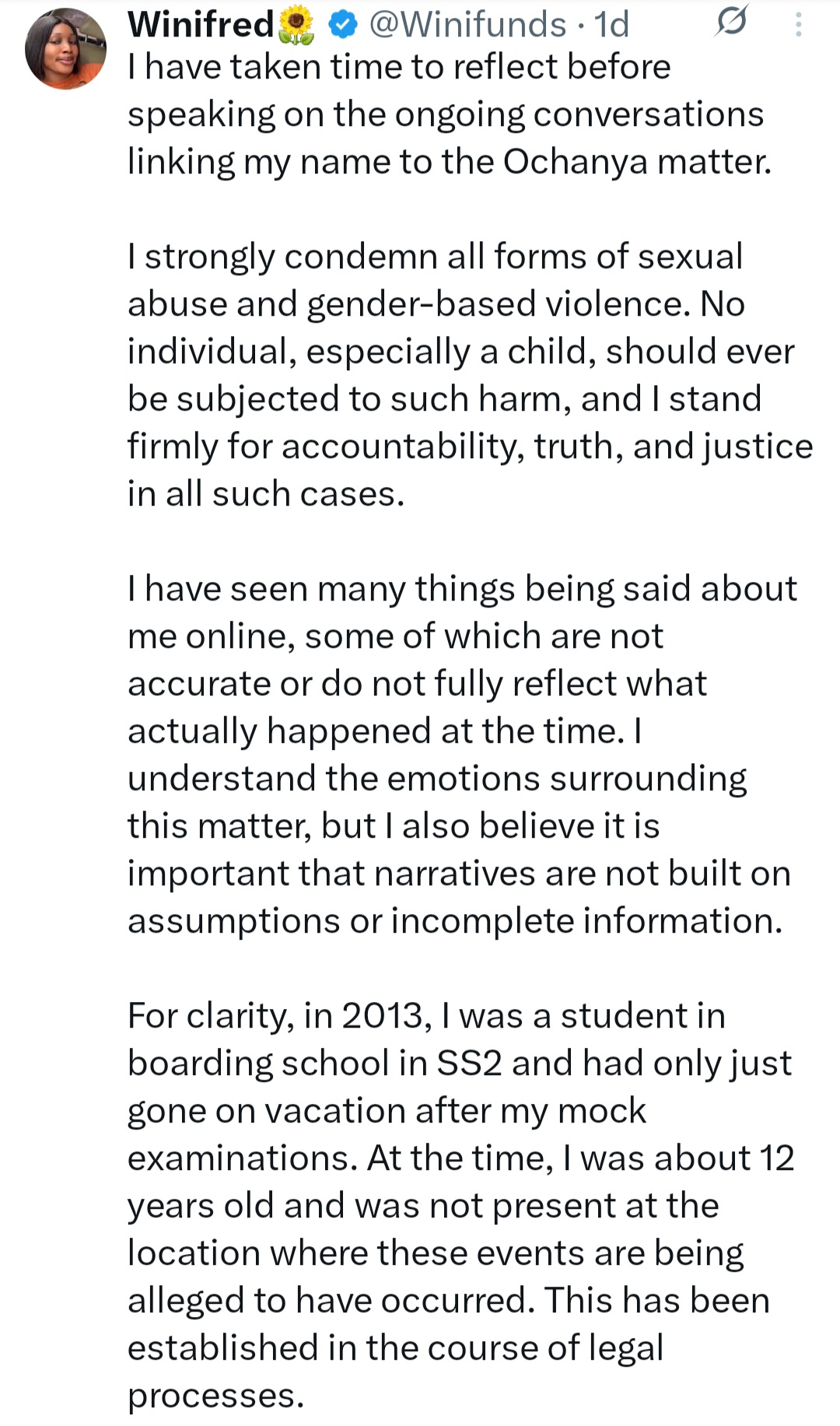 Winifred Ogbuja finally reacts after lawyer claimed she