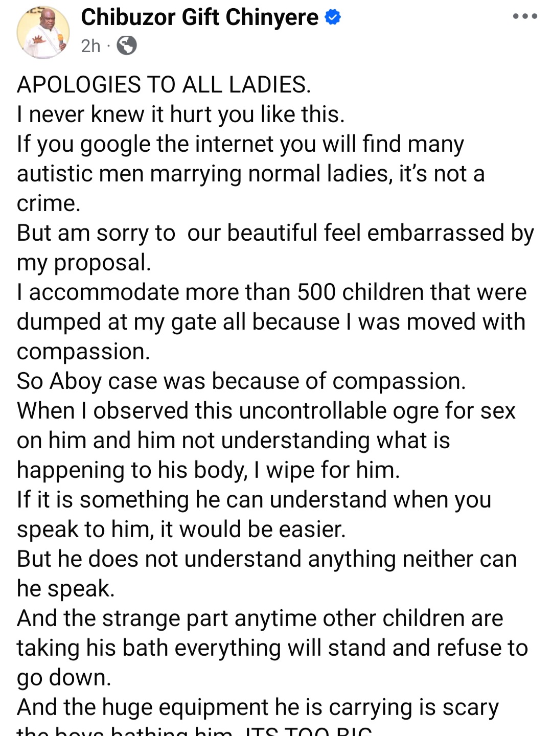 Outrage as OPM pastor Chibuzor Gift Chinyere seeks paid non-autistic wife for adopted autistic son who can