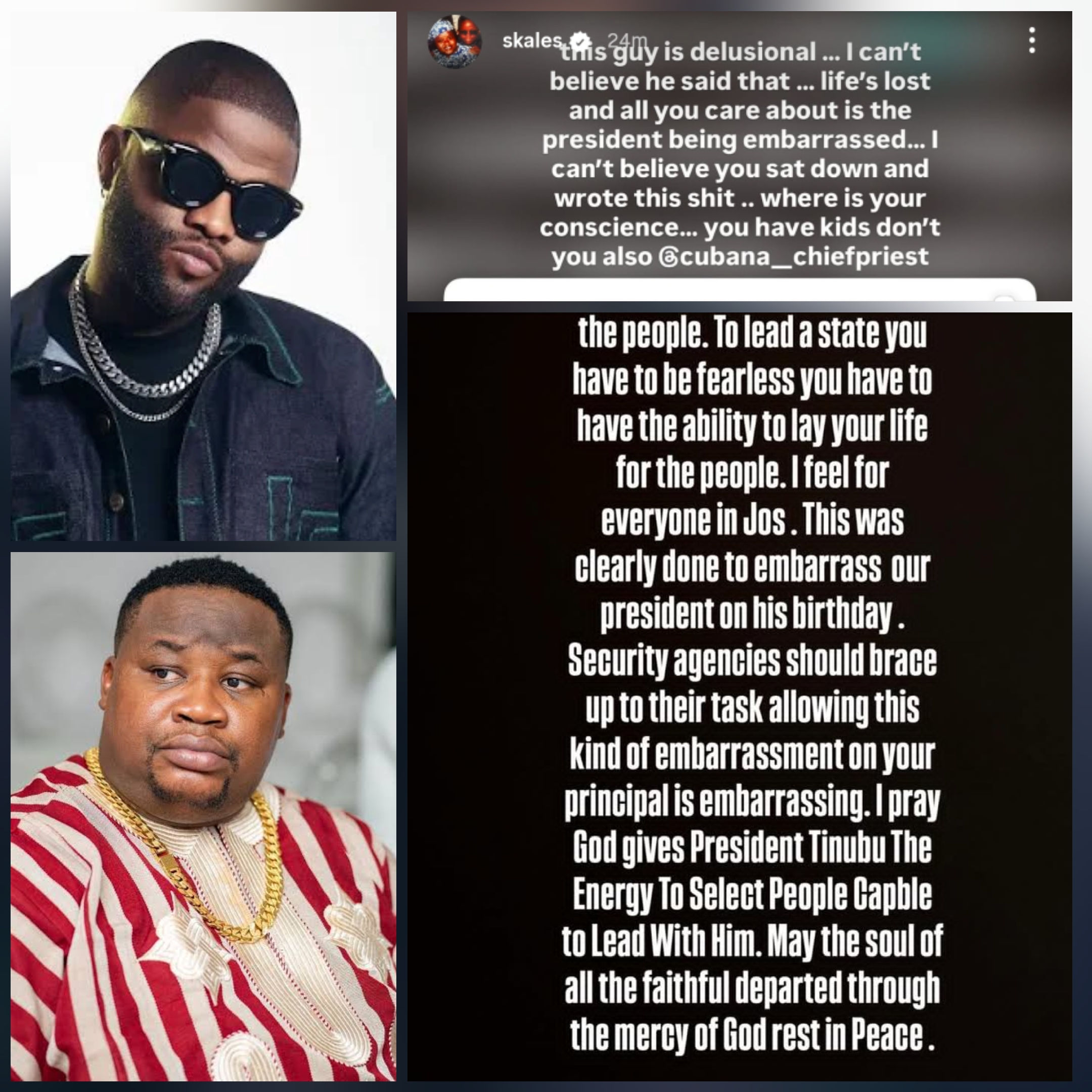 ?This is delusional? ? Singer, Skales slams Cubana Chief Priest over Jos killings comment