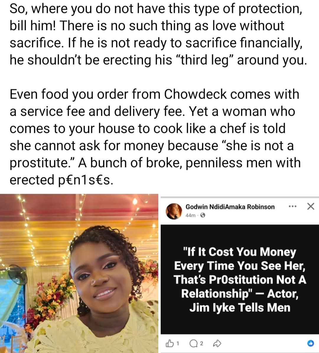 Businesswoman responds to Jim Iyke over his post equating a relationship where money is constantly expected to pr0stitution
