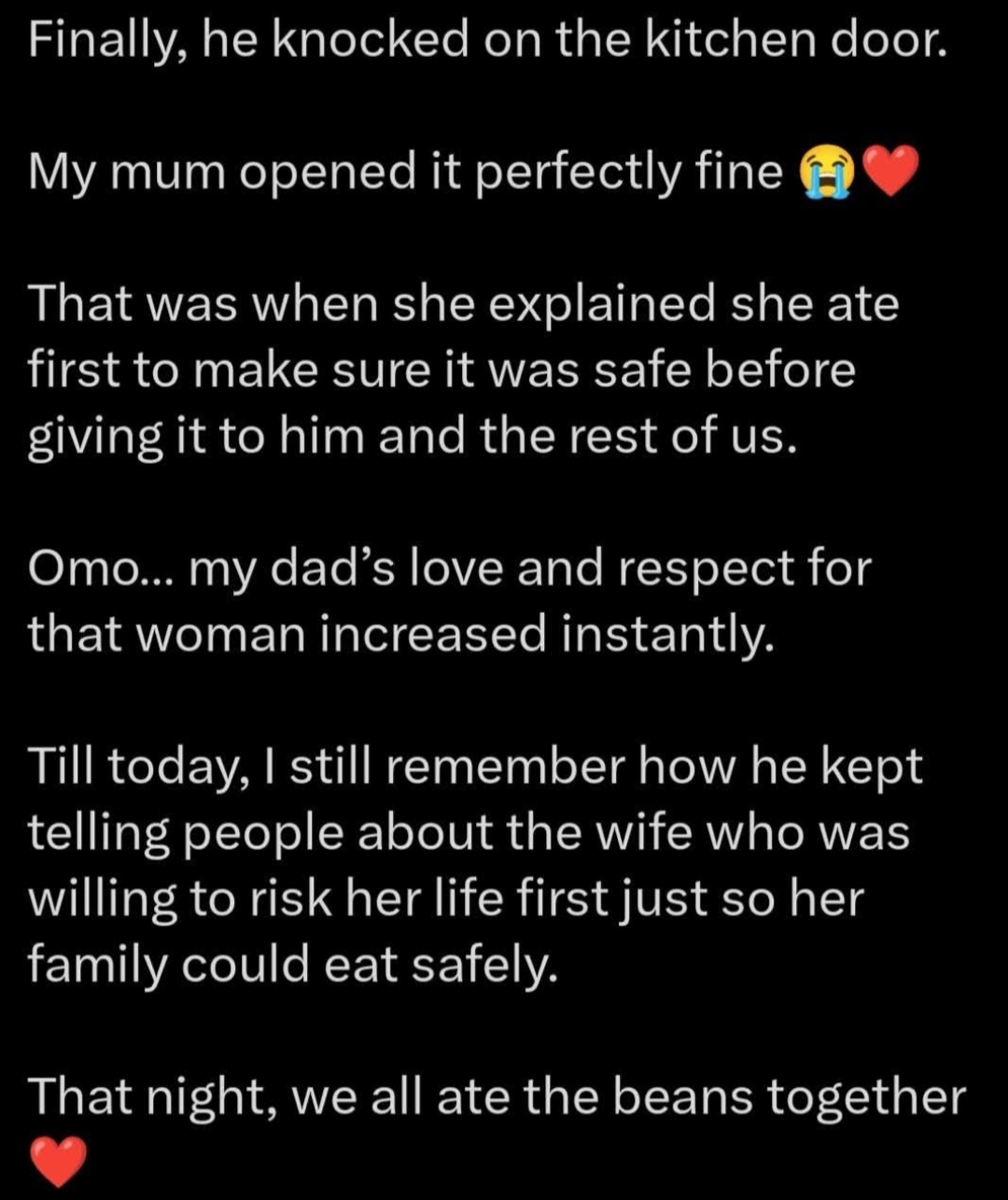Woman shares how her mother displayed love for her father by taking risk that could have cost her life