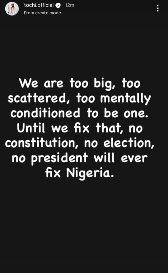 Our real problem is tribe and religion  BBNaijas Tochi shares deep message about Nigeria