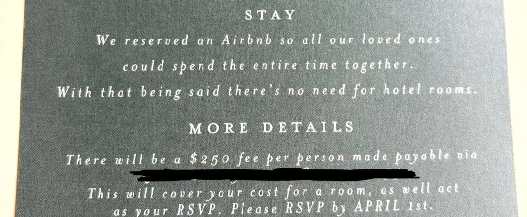 Bride and groom spark outrage after telling guests to fork out $250 fee before they can attend wedding