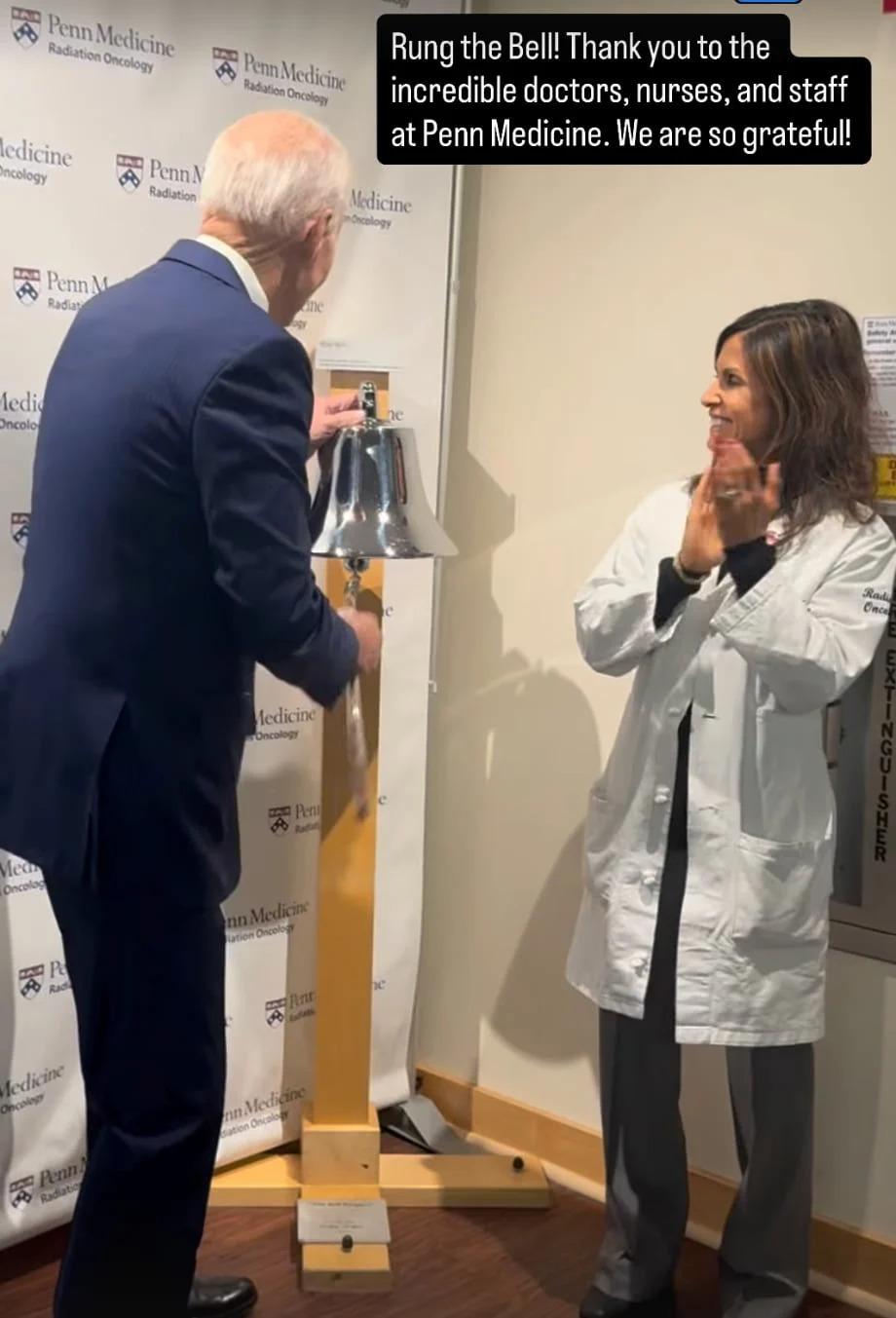 Ex U.S president, Joe Biden rings bell after completing radiation treatment for cancer