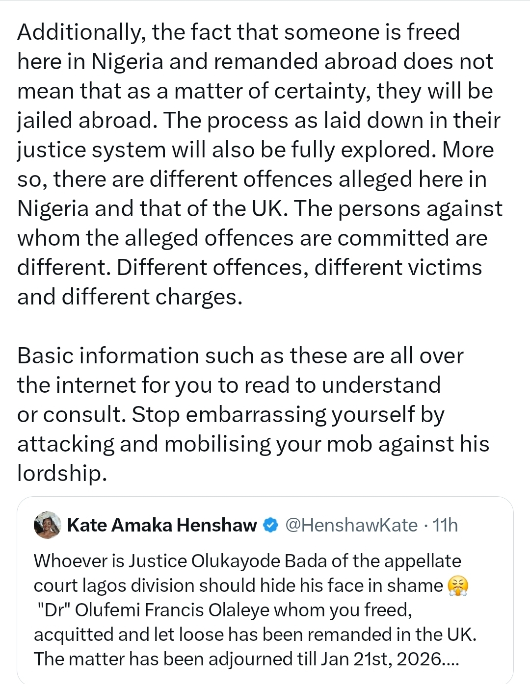 Actress Kate Henshaw and a lawyer clash on X over court ruling on Dr Olufemi Olaleye