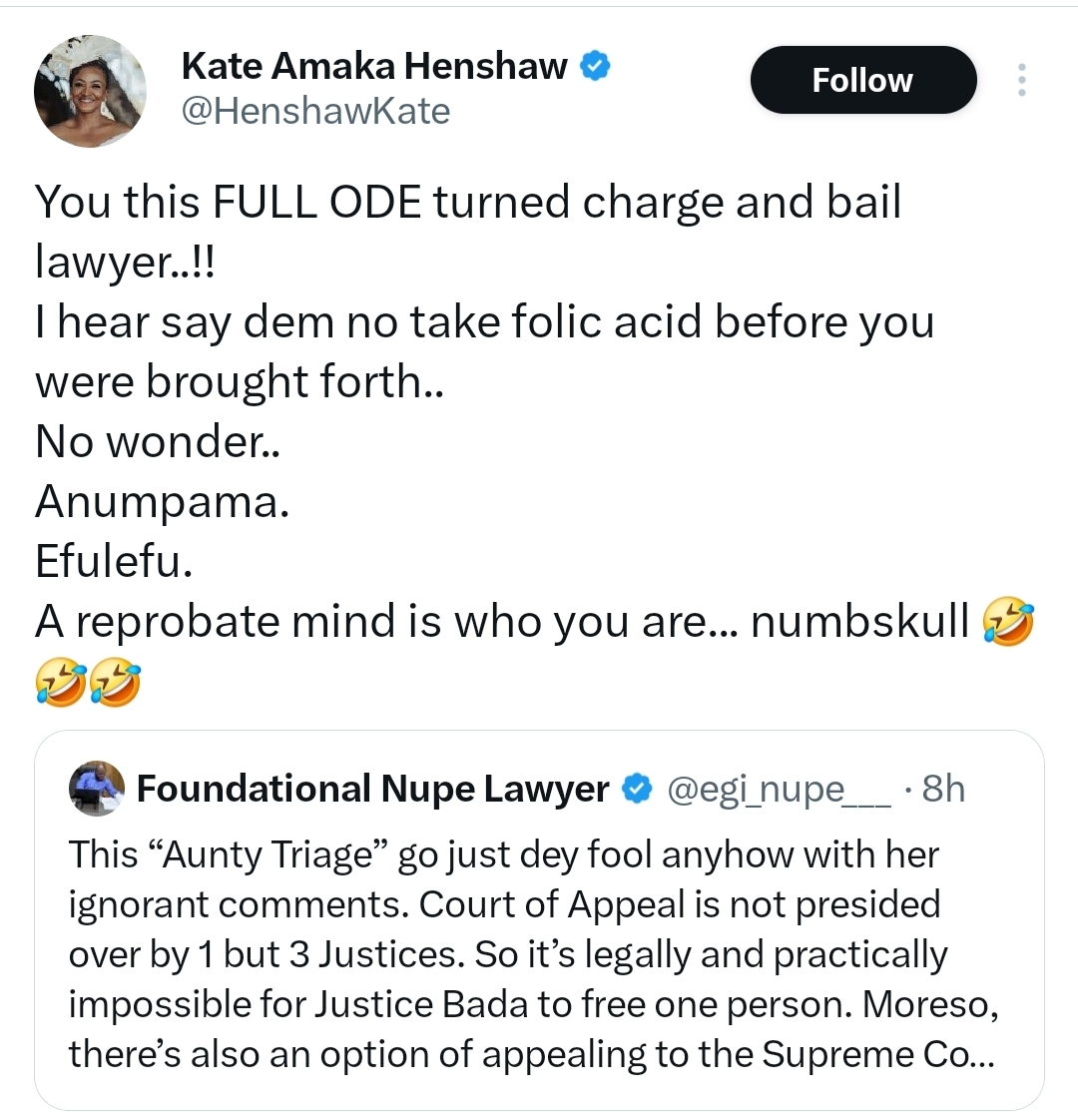 Actress Kate Henshaw and a lawyer clash on X over court ruling on Dr Olufemi Olaleye