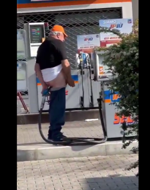 Man caught shoving the nozzle from a petrol pump up his bum while