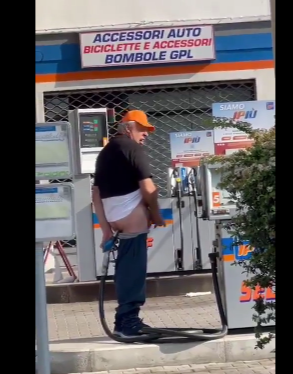 Man caught shoving the nozzle from a petrol pump up his bum while
