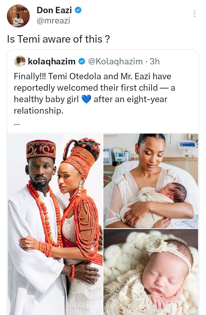 Is Temi aware of this? Mr Eazi reacts to fake news about him and wife welcoming first child